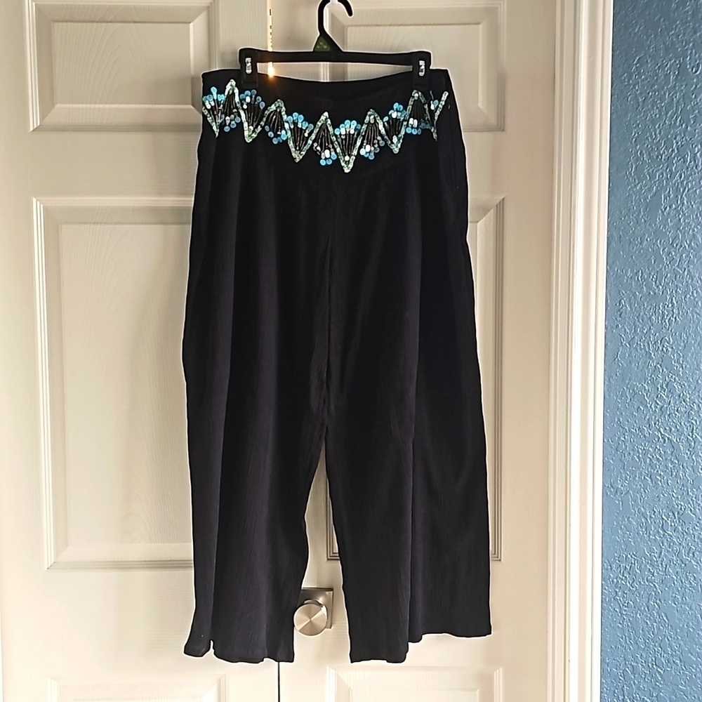 New Claudia Richard Large Sequins Gauzy Coverup Pant Resortwear
